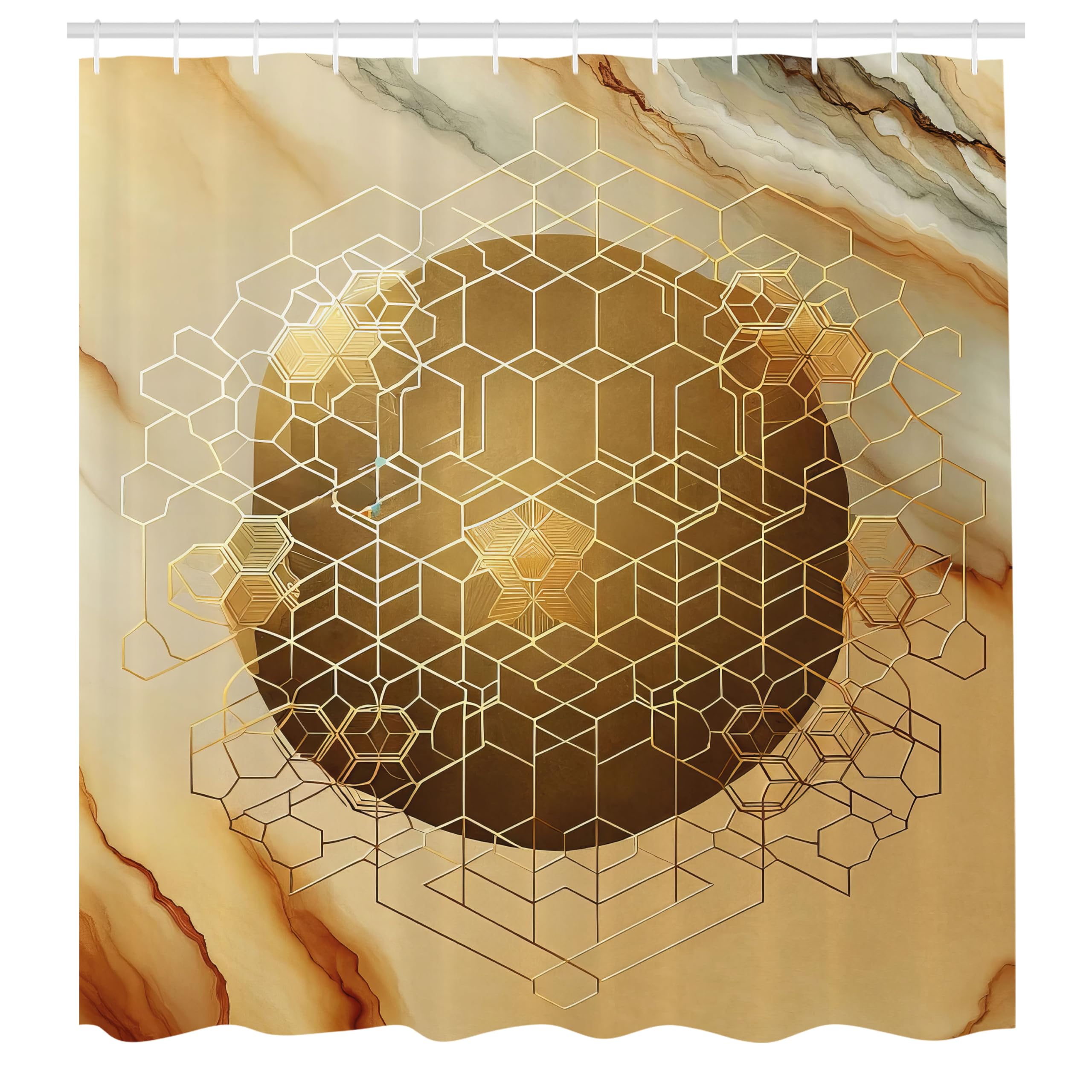 Ambesonne Yellow Shower Curtain, Earth Tones Futurist Cubes Featuring A Ball Shape On Marble Print Back, Cloth Fabric Bathroom D